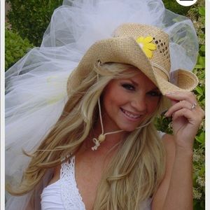 Western cowboy straw hat with veil